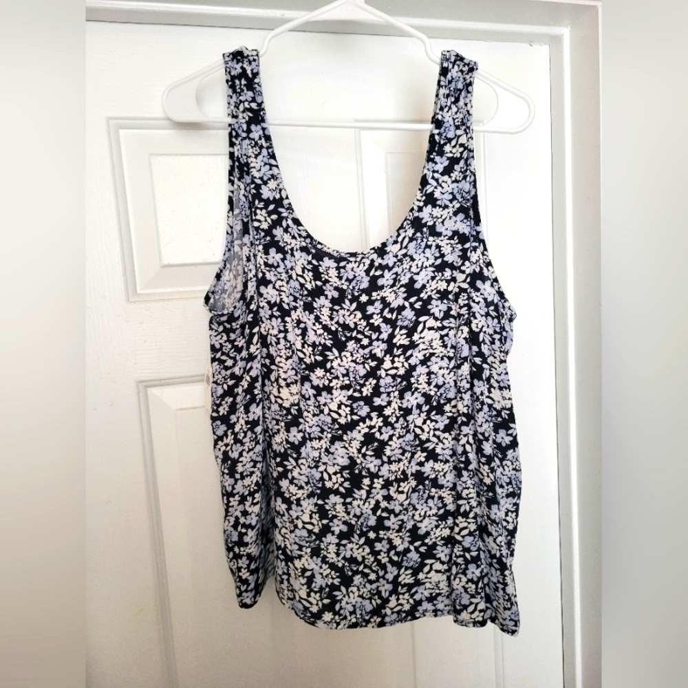 Old Navy Floral Tank Top - Blue, Black and White